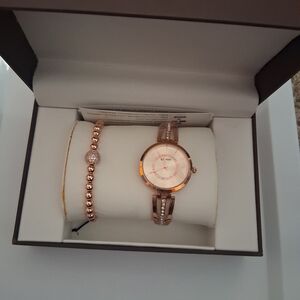 Elegant Rose Gold Watch and Bracelet Set